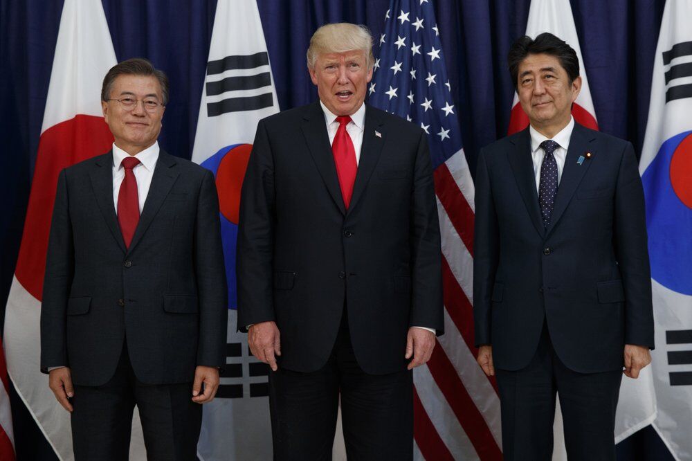 Trump meets with Japan's Prime Minister Shinzo Abe and South Korea's President Moon Jae-in